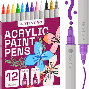 12 acrylverfpennen Dual Tip Dot + Fine, acrylverfstiften, textielstiften voor textiel, canvas, steen, glas, hout, papier, doe-het-zelf