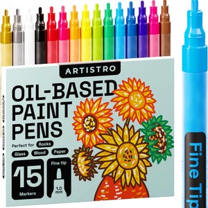 15 Oil Based Paint Pens (Fine Tip) for Rock Painting, Stone, Metal, Ceramic, Porcelain, Glass, Wood, Fabric, Canvas