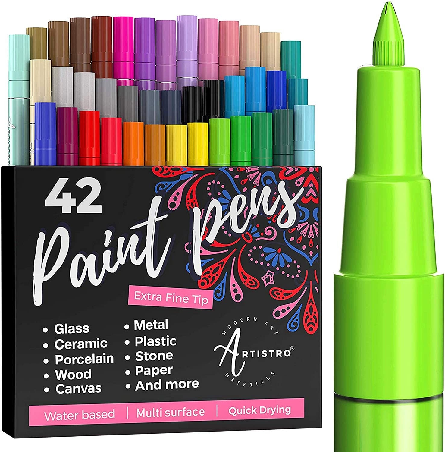  Chalkola 40 Acrylic Paint Pens Fine Tip for Rock Painting,  Canvas, Ceramic, Glass, Fabric, Metal - Acrylic Paint Markers for Wood &  Plastic - 40 Metallic, Neon & Pastel Colors