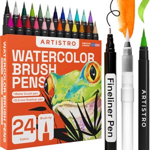 24 aquarelstiften met flexibele brushpennen voor professionals en beginners: consistent, glad, wasbaar, niet-giftig, om in te kleuren, kalligrafie