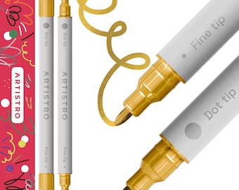2 Gold Acrylic Paint Pens, Dual Tip Fine 1mm + Dot 5mm