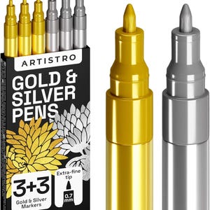 3 goud en 3 zilver metallic acrylverf pennen Rotsschildering keramisch glas hout stof canvas metaal scrapbooking waterbasis extra fijne punt
