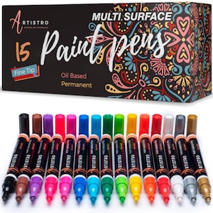 15 Oil Based Paint Pens (Fine Tip) for Rock Painting, Stone, Metal, Ceramic, Porcelain, Glass, Wood, Fabric, Canvas