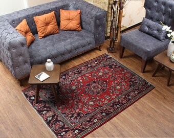 Ardabil Design RugsTC 4'1 x 6'5 Pak Persian Area Rug with Wool Pile 100% Original Hand-Knotted in Black,Red,White Colors a 4x6 Rectangular Rug Ardabil Design RugsTC 4'1 x 6'5 Pak Persian Area Rug with Wool Pile 100% Original Hand-Knotted in Black,Red,White Colors a 4x6 Rectangular Rug