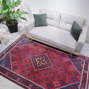 Area Rugs, 4x7 Rug, 4x7 Turkish Rug, Hand Knotted Wool Vintage Rugs for Living Room, Handmade Tufted Rugs for Bedroom, Red Rug, 4'5" x 6'11"