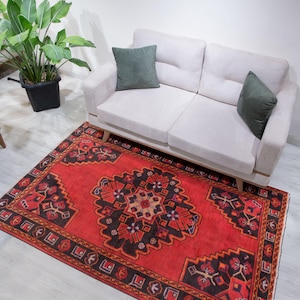 4x6 Rug, Persian Rug, Hand Knotted Vintage Wool Area Rugs, Handmade Tufted Rugs for Living Room and Bedroom, 3'11" x 6'2"
