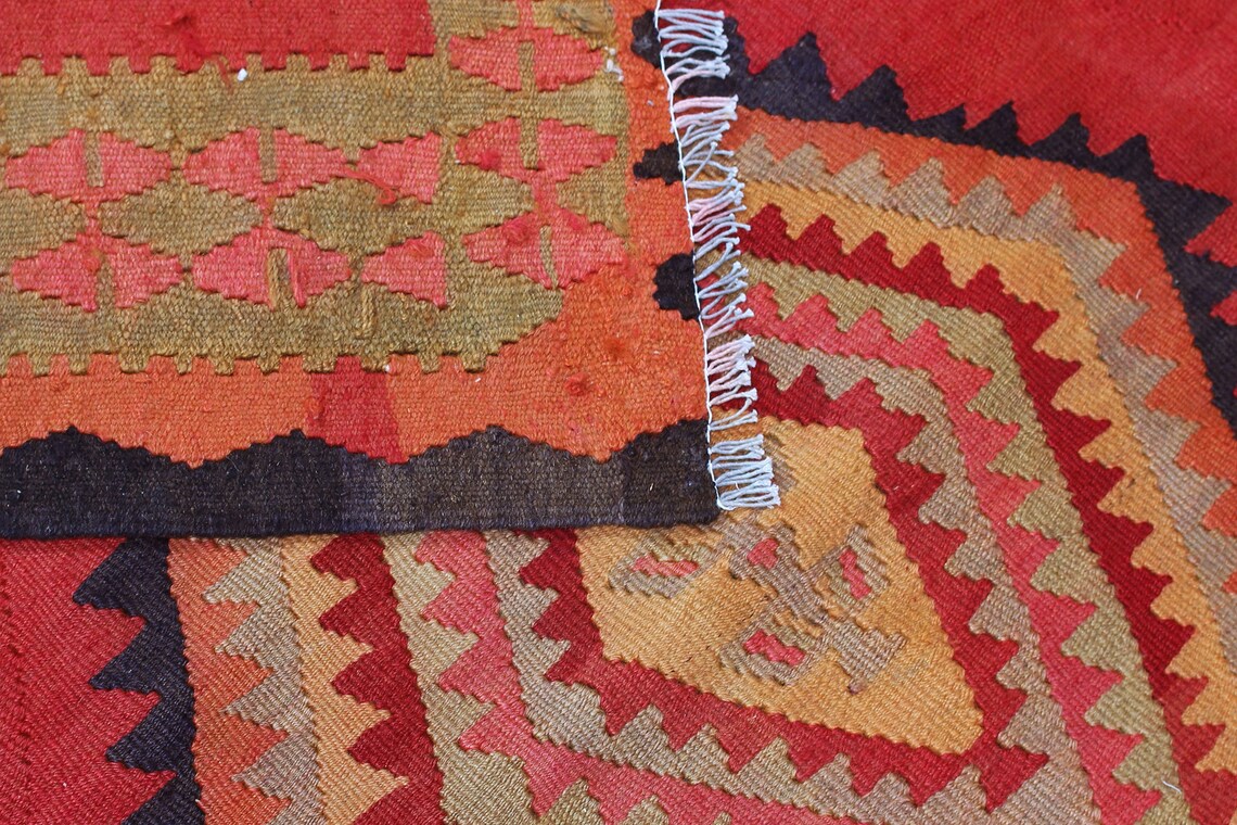 Large Kilim Area Rug 5x12 Rug Orange Kilim Rug Handmade Rug Etsy
