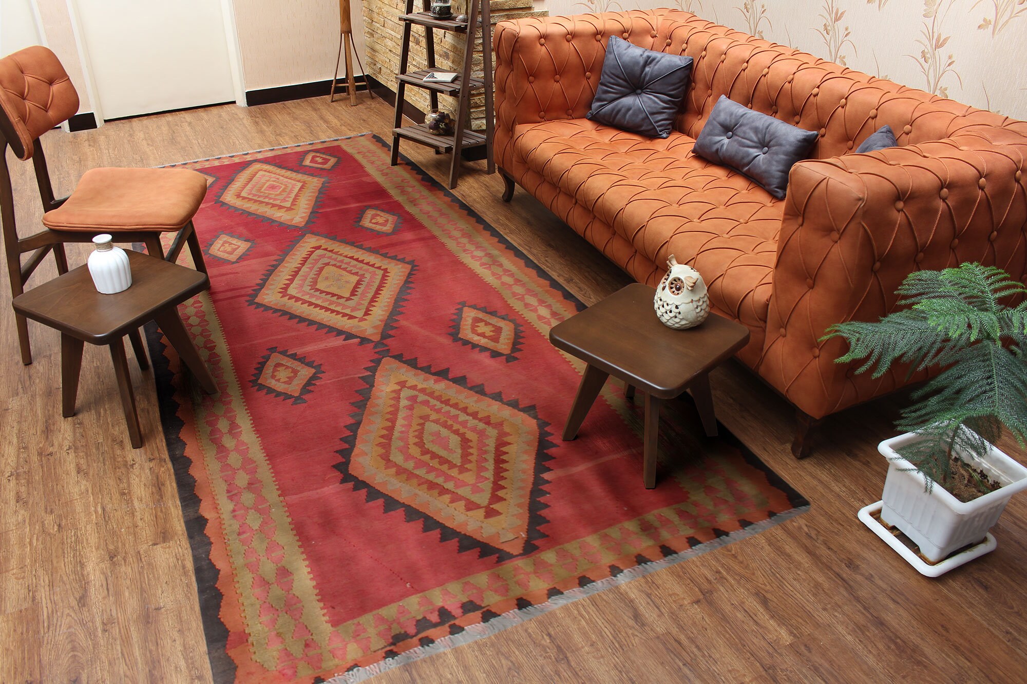 Large Kilim Area Rug 5x12 Rug Orange Kilim Rug 5'4 X Etsy