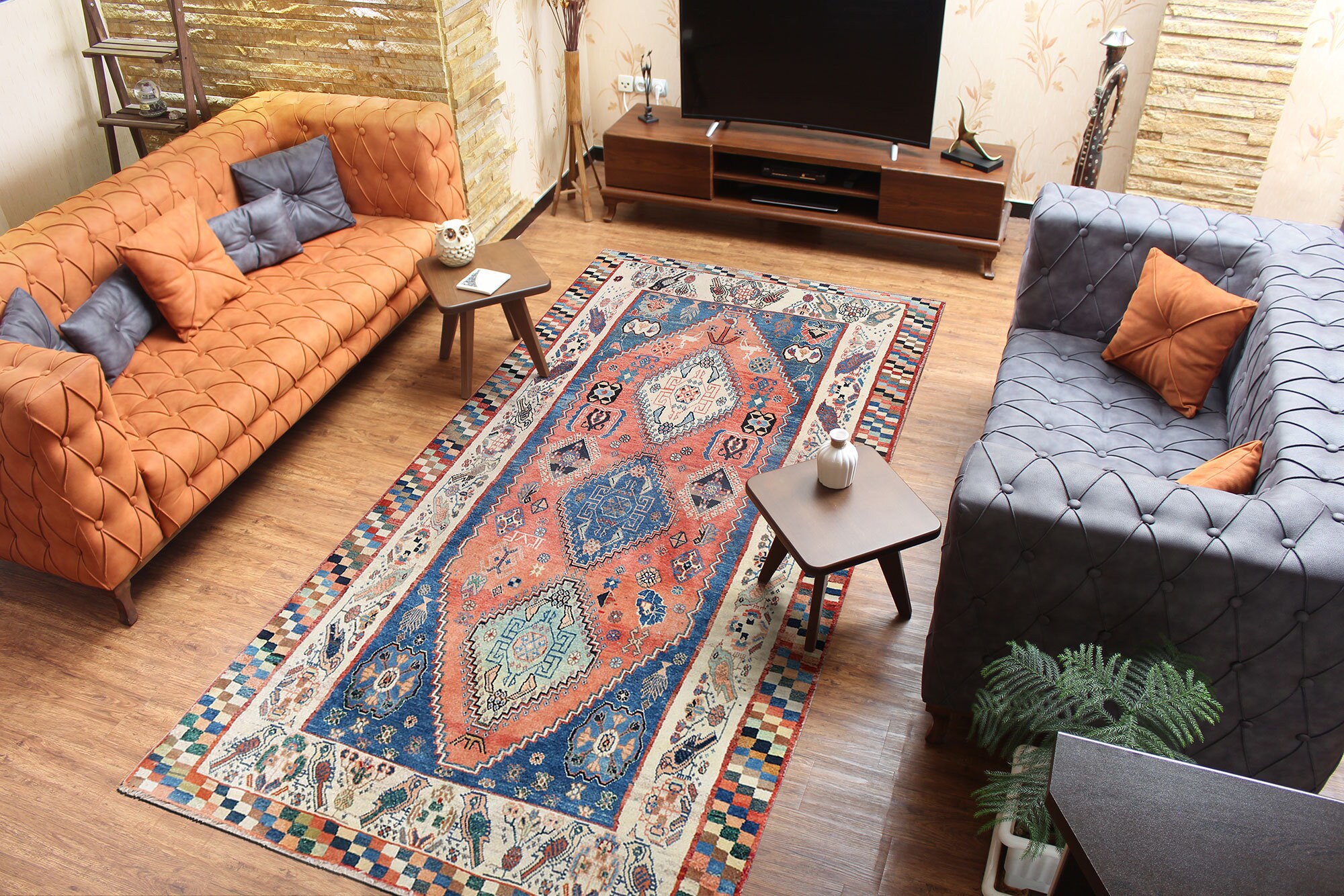 Handmade Vintage Turkish Living Room Area Rug Geometric Unique Etsy