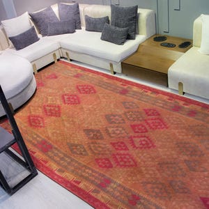 Turkish Kilim Rug, 6x14 Rug, Wool Vintage Hand Knotted Rug, Handmade Tufted Rug, Area Rugs for Living room and Bedroom, 6'5" x 14'3"