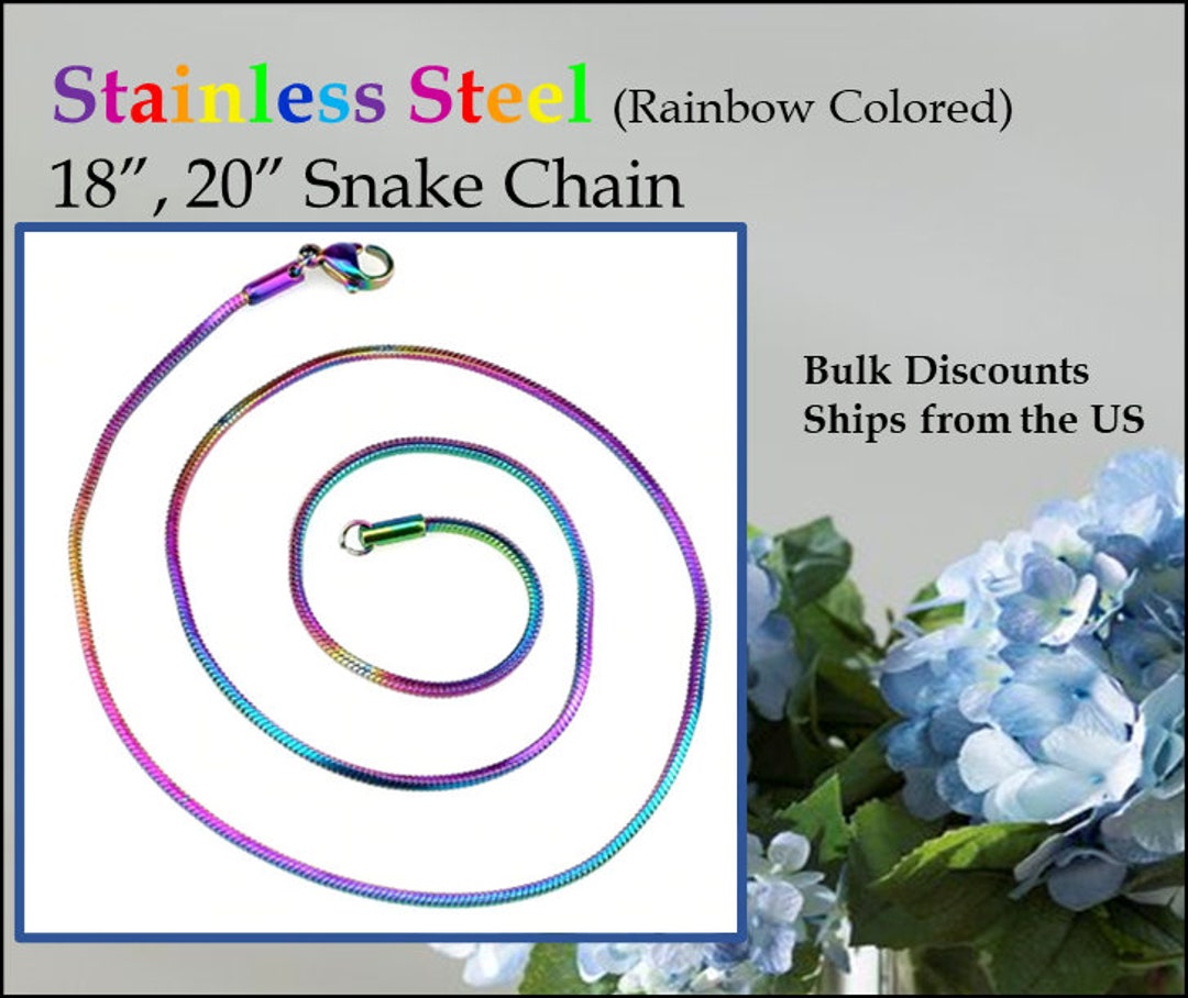 1/5/10/20/50/100 Pcs 18 45cm, 20 50cm Rainbow Stainless Steel Snake  Necklace Chain 1.5mm/bulk/wholesale/finished/jewelry Making 