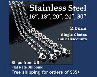 1/5/20/50/100 pcs - 16", 18", 20", 24", 30" (2mm) Stainless Steel Necklace Chain - (Single/Bulk/Wholesale/Finished Chain/Jewelry Making)