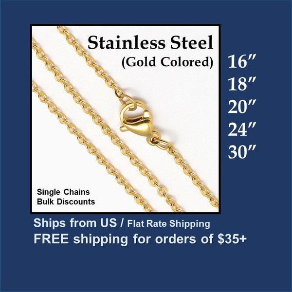 1/5/20/50/100pc: 16", 18", 20", 24", 30" Gold Color (2mm/2.5mm) Stainless Steel Necklace Chain Single/Bulk/Wholesale/Finish/Jewelry Making)