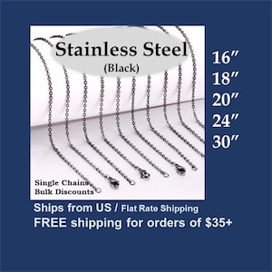 1/5/20/50/100 pcs - 18&quot;, 20&quot;, 24&quot; Black Colored (1.5mm, 2mm) Stainless Steel Necklace Chain - (Bulk/Wholesale/Finished Chain/Jewelry Making)