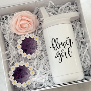 Caja de propuesta para niña de las flores, vaso personalizado para niña de las flores, gafas de sol, dama de honor menor, regalo de boda para fiesta nupcial, ¿quieres ser mi niña de las flores?