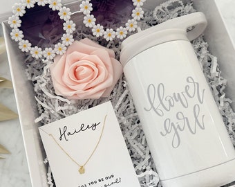 Flower girl proposal box custom flower girl tumbler sunglasses junior bridesmaid bridal party wedding necklace jewelry will you be my idea
