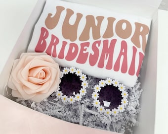 Junior Bridesmaid proposal box jr bridesmaid tshirt petal patrol flower girl gift daisy sunglasses retro shirt in my flower girl era tee