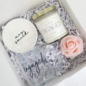 Engaged era gift box bride to be future mrs personalized custom bridal gift ring dish mug bride candle couples engagement gift box idea