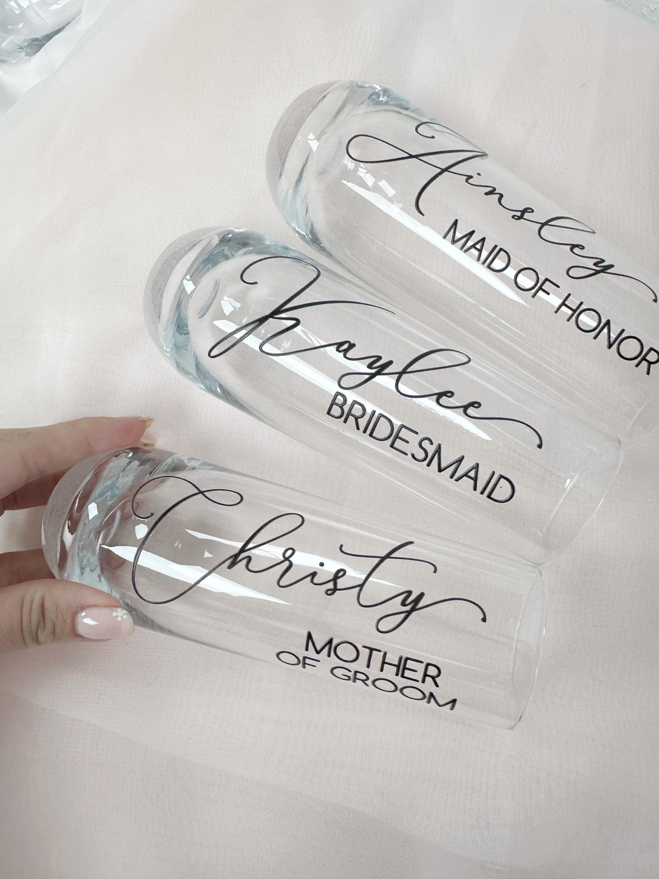 Personalised Painted Maid Of Honour / Bridesmaid Champagne Glass - Hand-Painted, 213ml Capacity, UK Made, Wedding Favor Gift