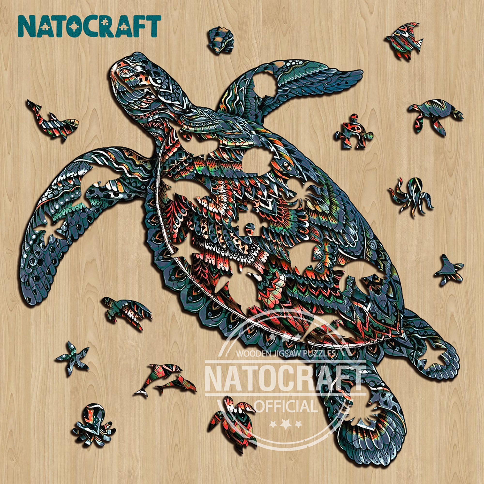 Awesome Artwork Dolphin Blissful Family Game,Kids /& Adults Puzzles,Premium Materials NatoCraft Wooden Jigsaw Puzzle Ideal Gifts for Kids