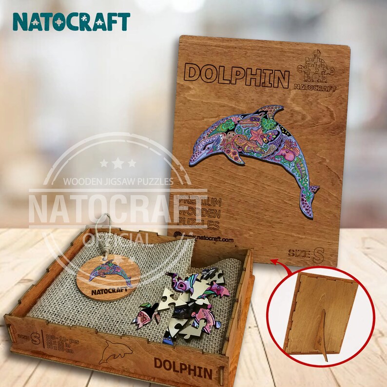 Awesome Artwork Dolphin Blissful Family Game,Kids /& Adults Puzzles,Premium Materials NatoCraft Wooden Jigsaw Puzzle Ideal Gifts for Kids