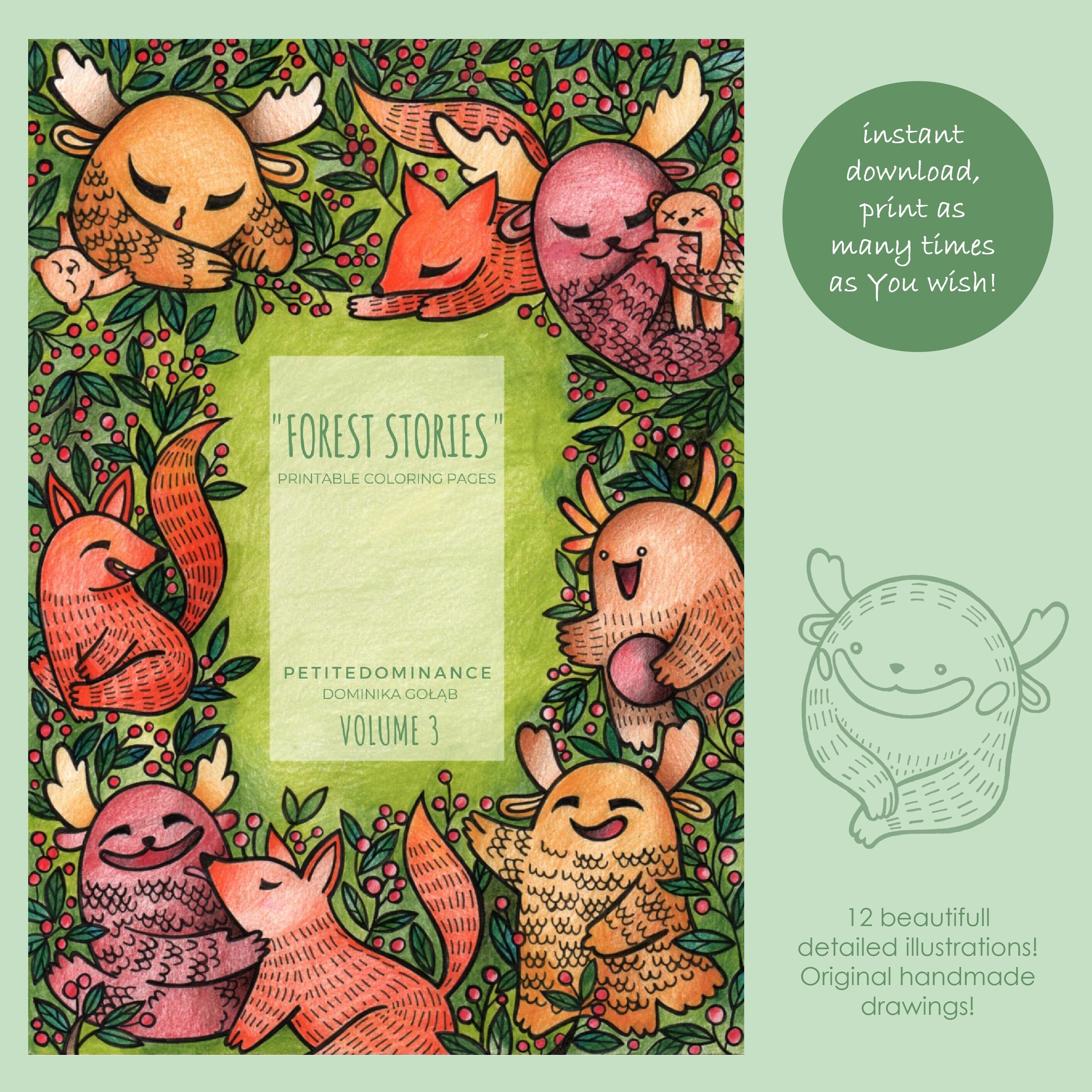 Download Printable Coloring Book Forest Animals Volume 3 Etsy