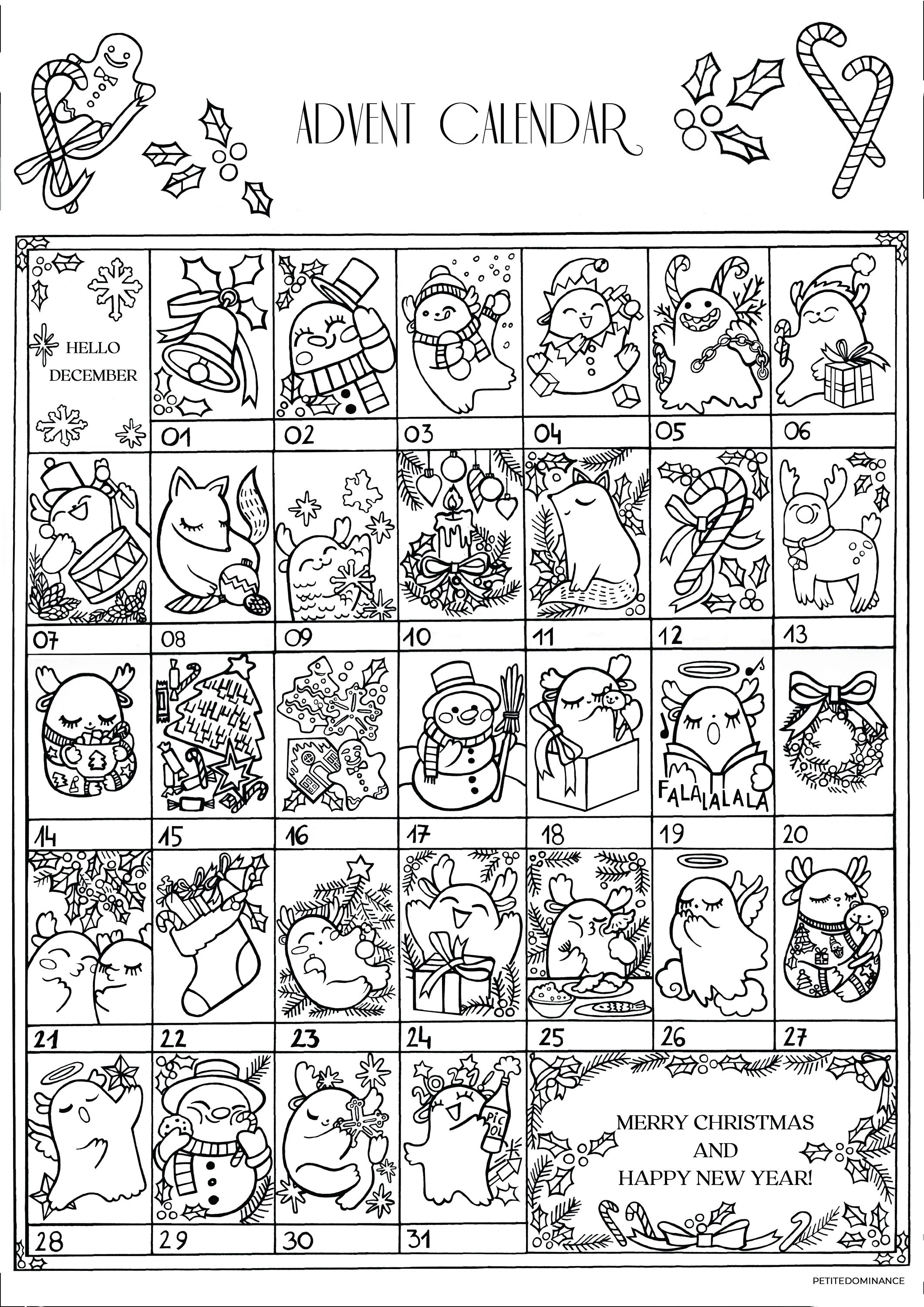 Printable Coloring Page Advent Calendar in Pdf Poster - Etsy