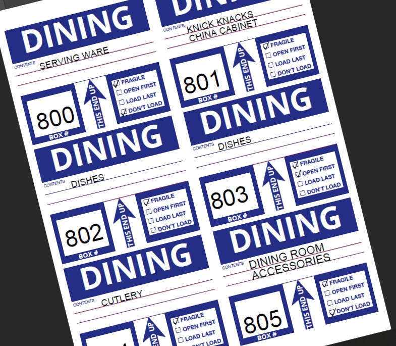 PRINTABLE MOVING LABELS - Dining Room - Etsy