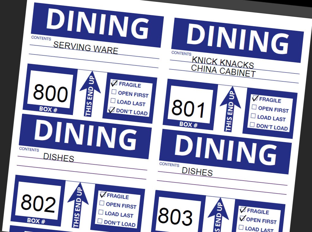 PRINTABLE MOVING LABELS - Dining Room - Etsy