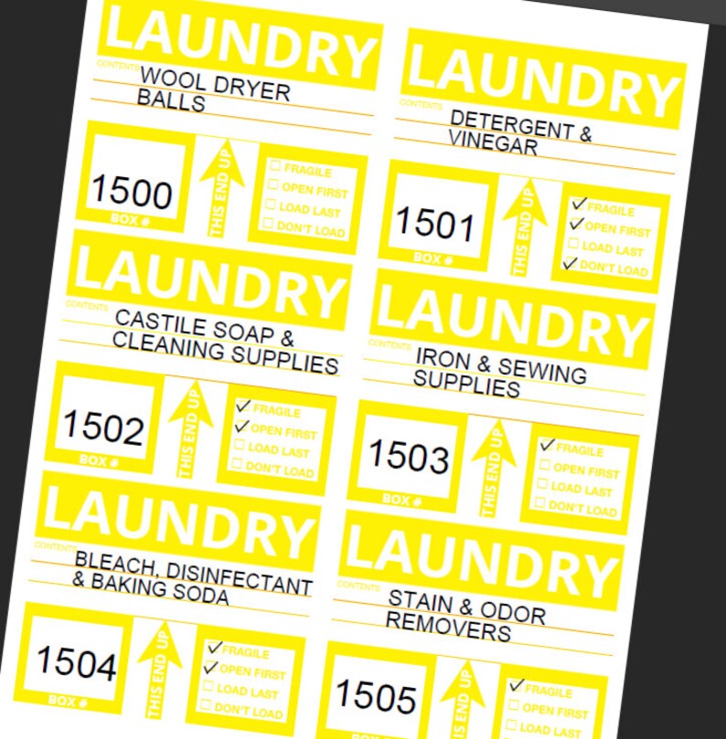 PRINTABLE MOVING LABELS - Laundry - Etsy
