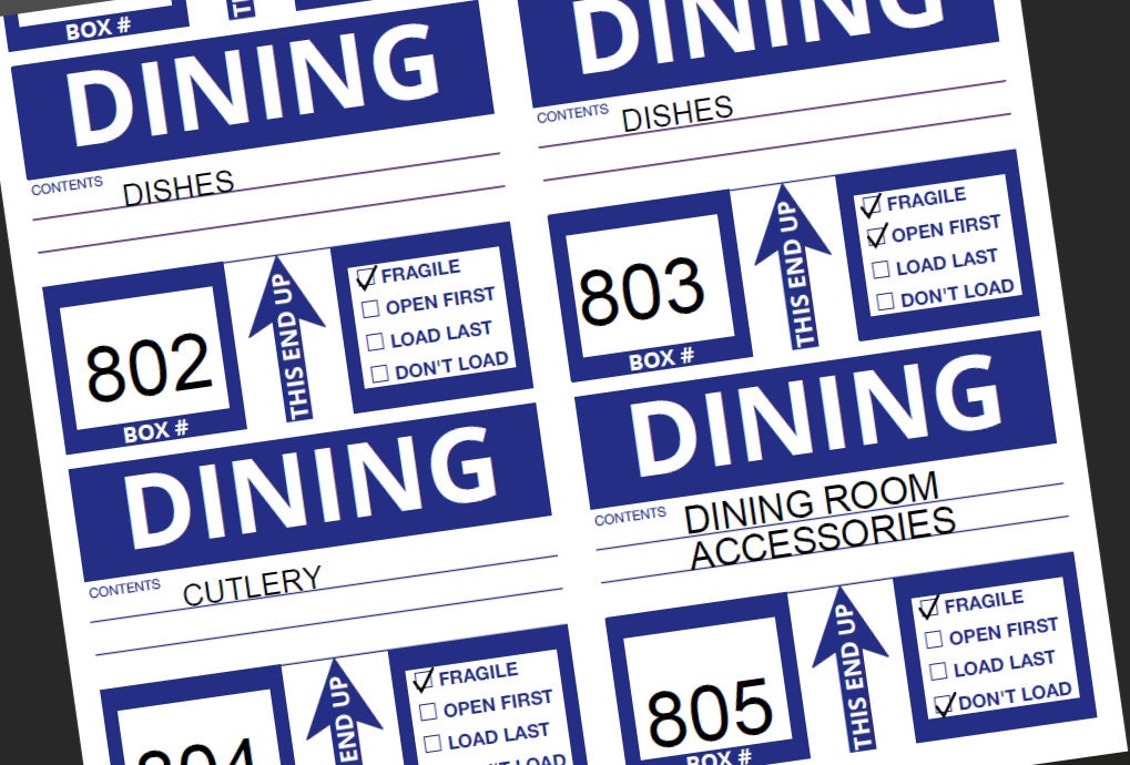 PRINTABLE MOVING LABELS - Dining Room - Etsy
