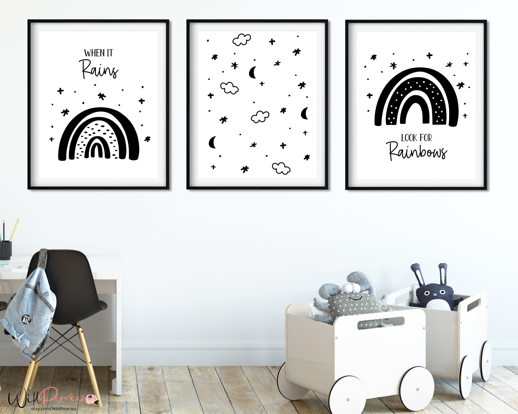 Nursery Wall Art Printable Black and White Minimalist Set Etsy UK