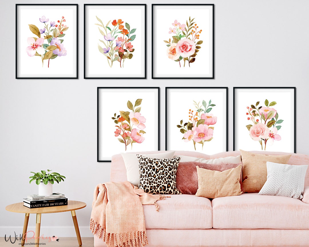 Watercolor Floral Decor Printable, Set of 6, Watercolor Floral Prints ...