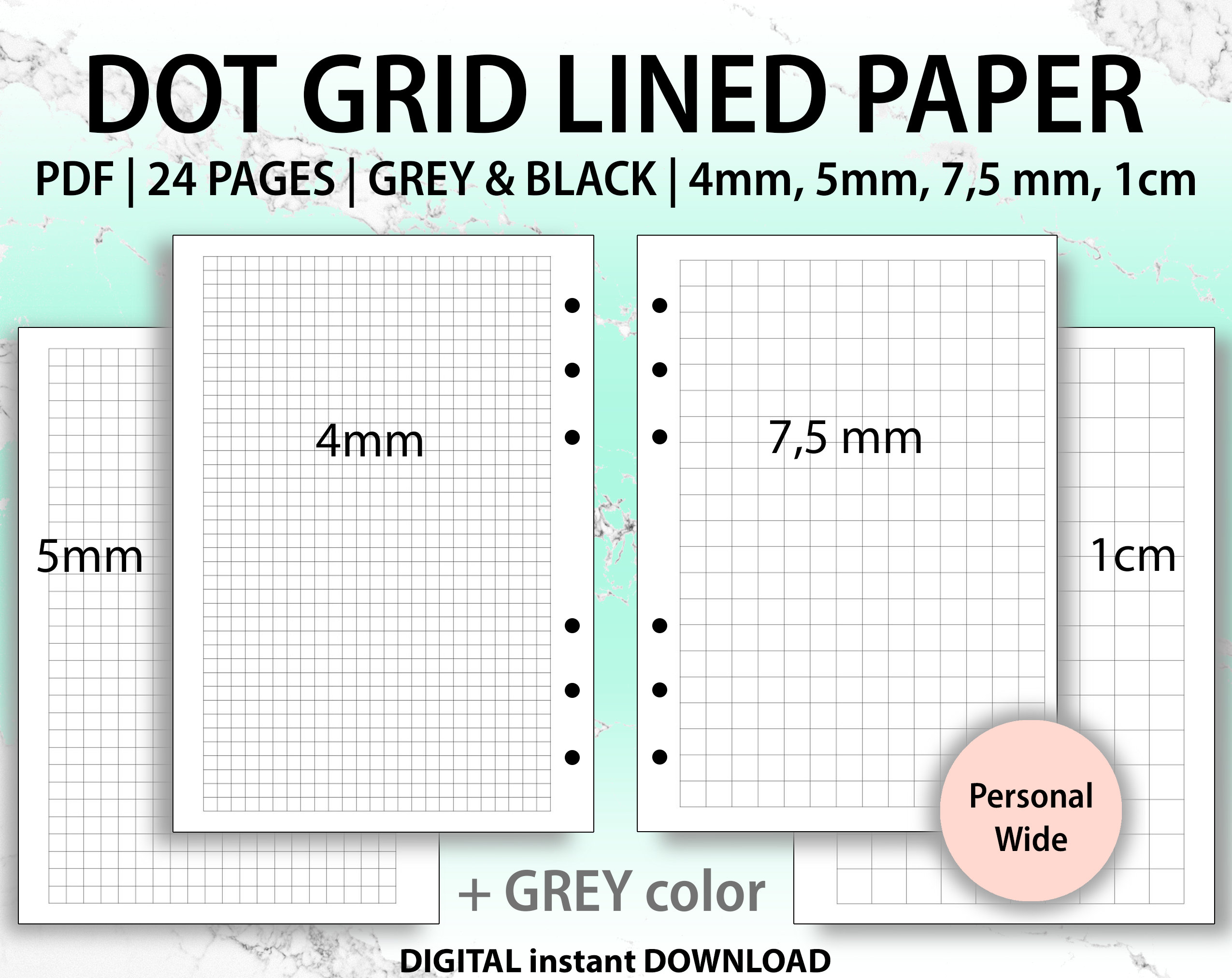 pdf printable lined dot grid paper dotted pages for your etsy