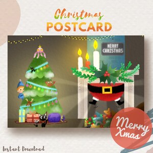 POSTAL DE NAVIDAD / Postal de Navidad, Arte digital de Navidad, Postal de Santa, Arte digital de Santa, Postal de invierno, Árbol de Navidad, Infantil