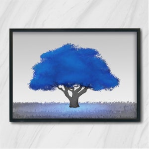 BLUE TREE VER.| Blue tree digital art, Tree wall art, Blue/black art, Wall decor, Plant print, Unique art, Home Decor, Fantasy