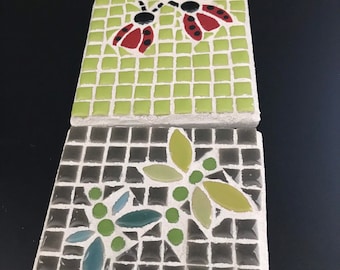 Floral mosaic coasters. Set of 2