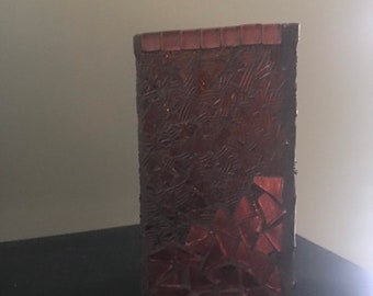 Brown and bronze square mosaic vase/candle holder