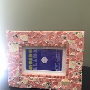 Peach and yellow floral picture frame. Wall or table mount. Holds 4x6 picture