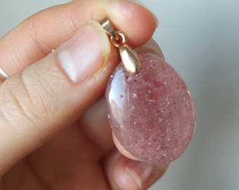 Strawberry Quartz Pendant with Stainless Steel Bail - Natural Elegance and Healing Energy