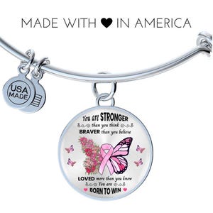 Breast cancer bracelet, pink ribbon bracelet, breast cancer awareness, warrior, survivor, personalized chemo gift, tackle breast cancer