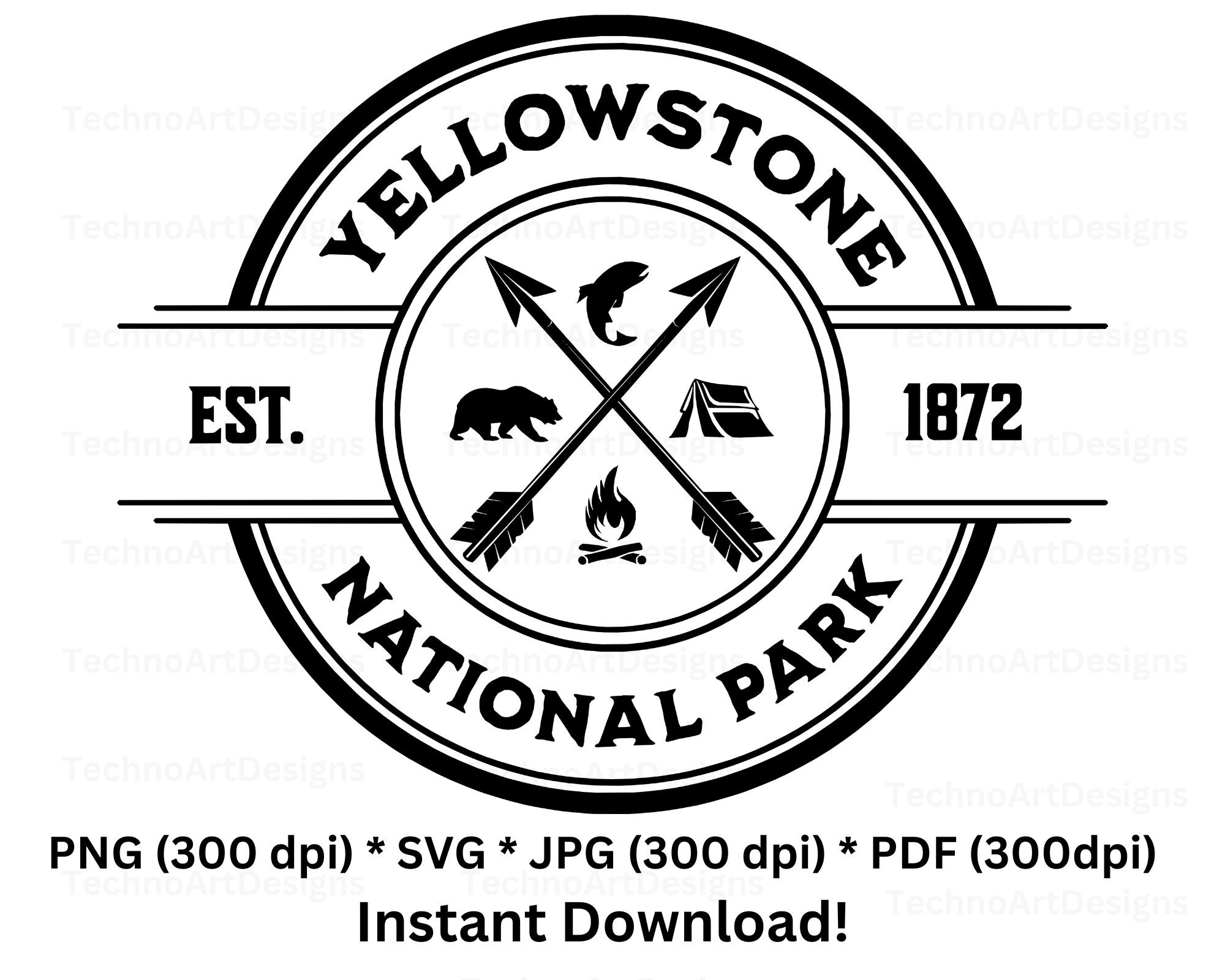 Yellowstone Digital Download, Yellowstone National Park 1872 Adventure Awaits png svg jpg pdf Vector, Sublimation Instant Download