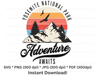 Yosemite Digital Download, Yosemite National Park 1890 Adventure Awaits png jpg jpeg svg Vector, Sublimation Instant Download