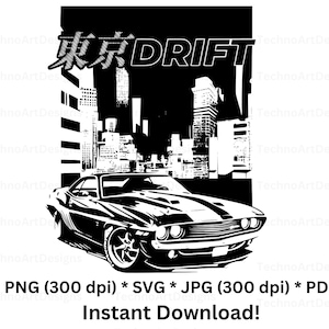 Tokyo Drift Fast Furious JDM Street Racing Legend Kunstwerk, Vintage Textur Silhouette Vektor svg png jpg Sofort Download