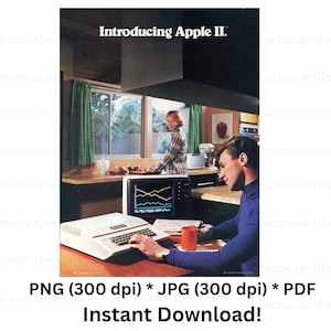 Apple II 2 series Poster Print png jpg pdf File, personal home computer advertisement AD retro vintage 1977 poster 24x36 (Digital Download)