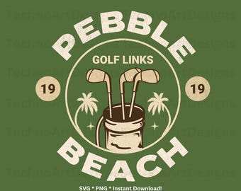 Pebble Beach Golf Links logo png svg, Pebble Beach golf club logo, pebble beach art, pebble beach 7th hole, Instant Download