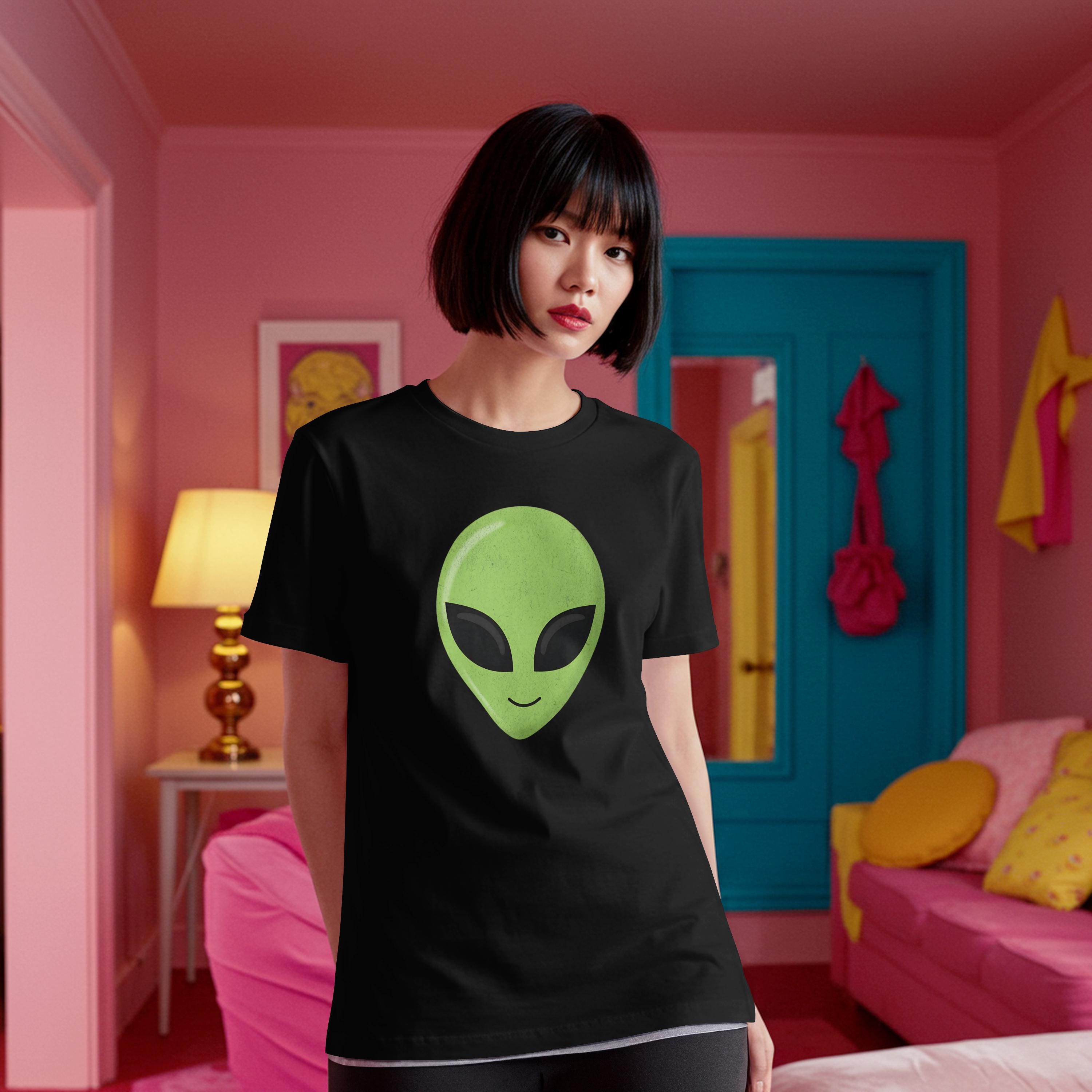 Green Alien Head Shirt 90s Retro Sci-fi Tee Funny Movie Fan Gift