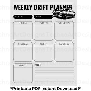ADHD Weekly Drift Planner - Toyota AE86 PDF stampabile Download immediato - Drifting, Street Racing, regalo per gli appassionati di auto