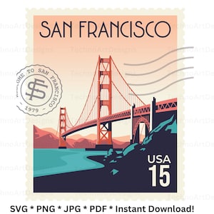 San Francisco Poster Stempel, Golden Gate Bridge Stempel, moderne druckbare Wanddekoration png svg jpg pdf, Sublimation Sofort Download