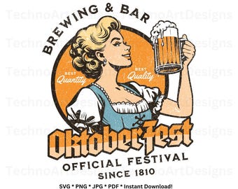 Oktoberfest Retro Beer Maiden Vintage Bavarian, Frauen Oktoberfest, Oktoberfest Dekor, png jpg pdf, Sublimation Instant Download